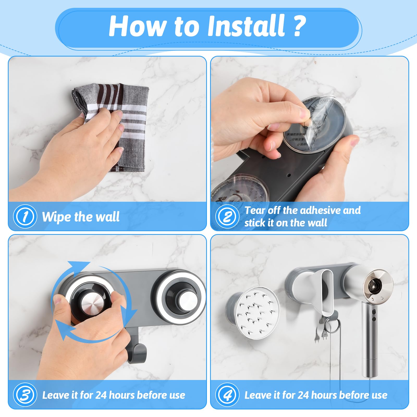 Supporto Parete Per Asciugacapelli Magnetico - Ventosa Per Dyson E Laifen Senza Foratura - Foto 4