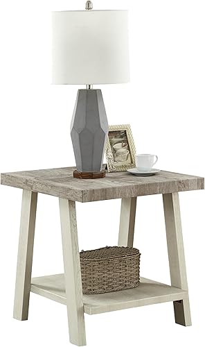 Miniatura 4 de Roundhill Furniture Athens - Mesa auxiliar contemporánea de madera de dos tonos, gris desgastado y beige