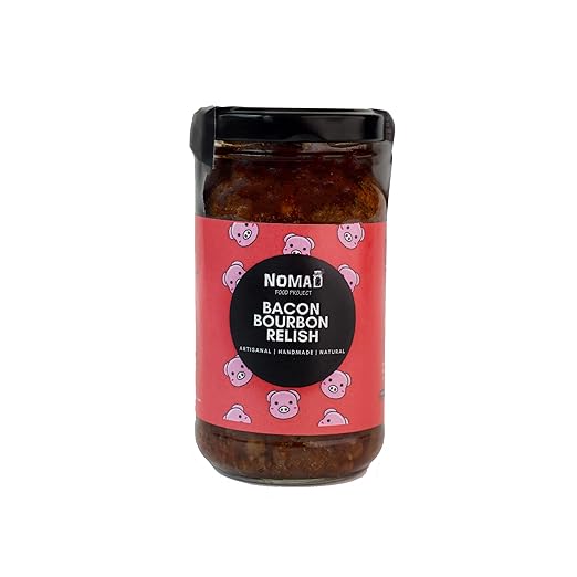 Nomad Food Project | Bacon Bourbon Relish | 200gm | Use with Eggs, Sandwiches, Pasta, Pizza, Chips | Hickory Smoked Bacon | Ready to Eat