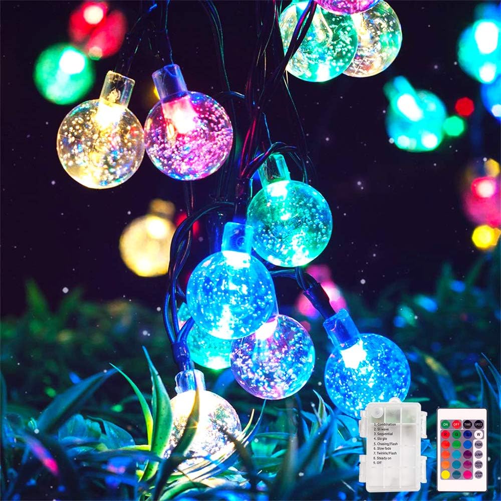Metaku RGB Globe String Lights Fairy Lights Battery Operated 26ft 60LED