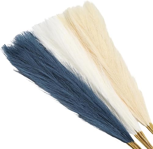 30 Pcs Faux Pampas Grass 21.6 Inch Fluffy Artificial Blue Pompas Grass Colored Pampas Bulrush Bouquet