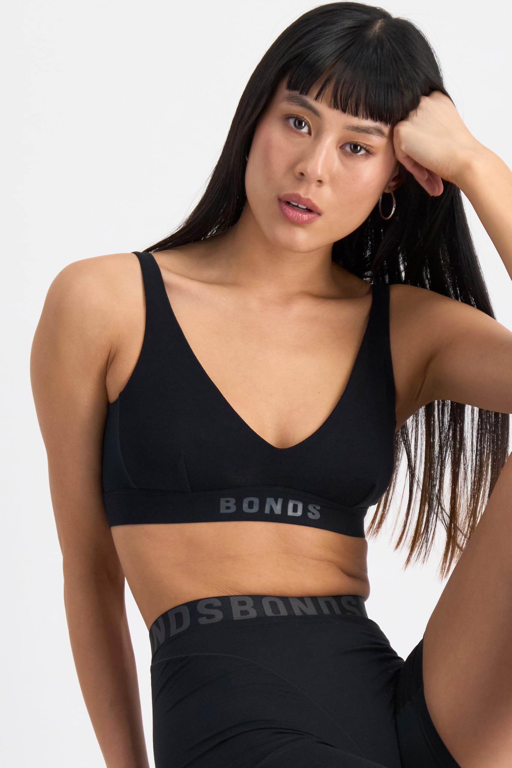Bonds Womens Anti-Chafing Bralette Bra, Chafe Off Bralette, Viscose/Bamboo Moisture-Wicking Plunge Bra for Women: X-Large Black