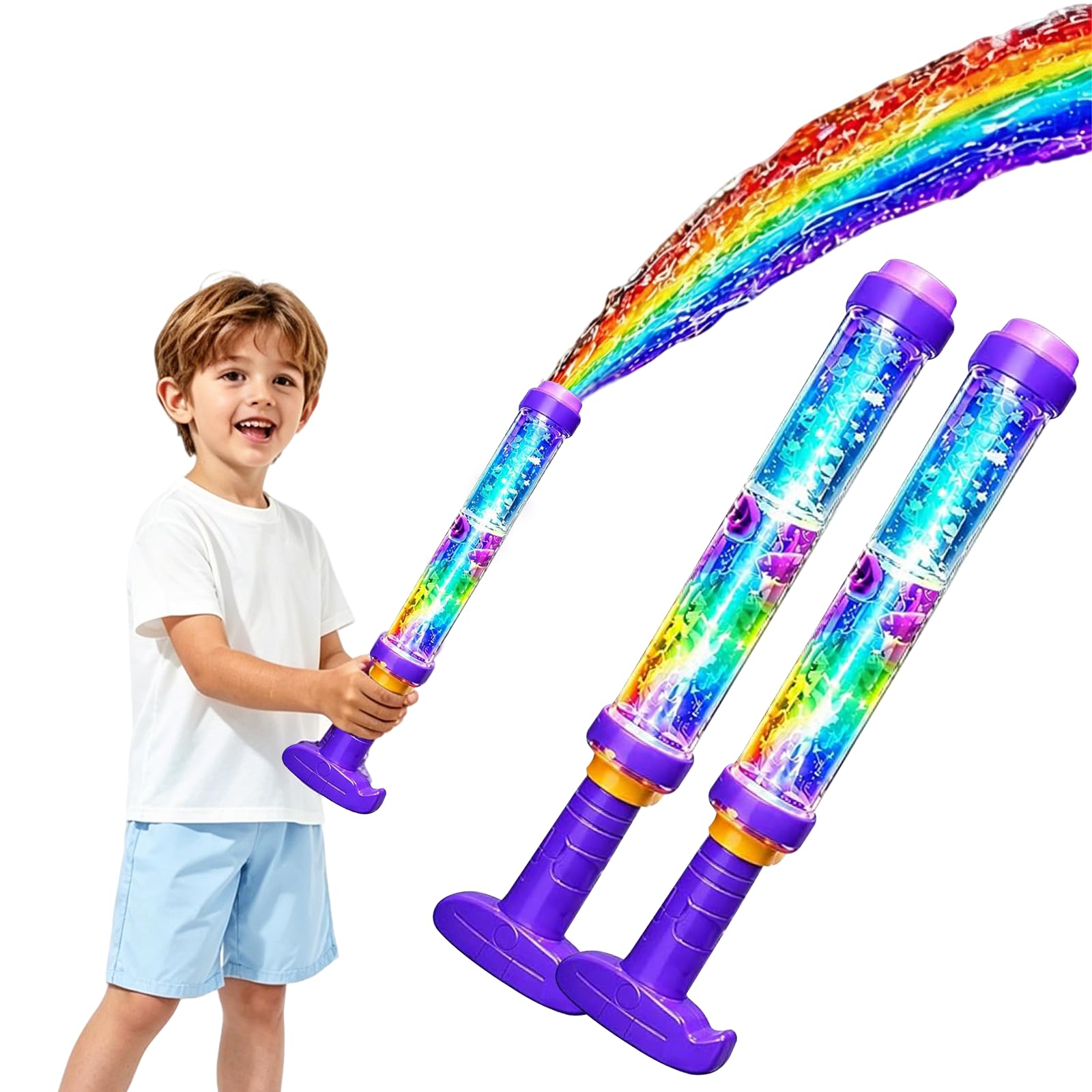 Glowing Rainbow LED Water Blaster, Firework Spray Water Soaker Toy, Creative Squirt Water Gun for Summer Pool Party Outdoor Water Games (2pcs)