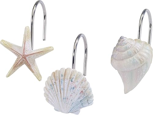 Avanti Linens - Ganchos para cortina de ducha, decoración de baño inspirada en el mar, juego de 12 (colección Terrazo costero)