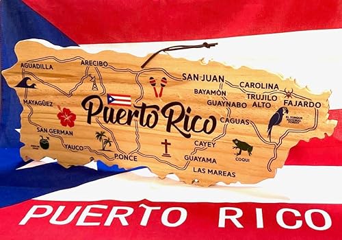 Miniatura 2 de Tabla de cortar de madera con forma de Puerto Rico y bandeja decorativa puertorriqueña para decoración de pared, decoración del hogar, isla de