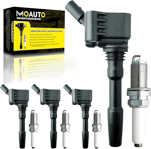 MOAUTO Juego de 4 bobinas de encendido 06E905115D 06J905110G y 4 bujías de iridio compatibles con Volkswagen Audi Beetle Golf Jetta 1.8L 2.0L L4