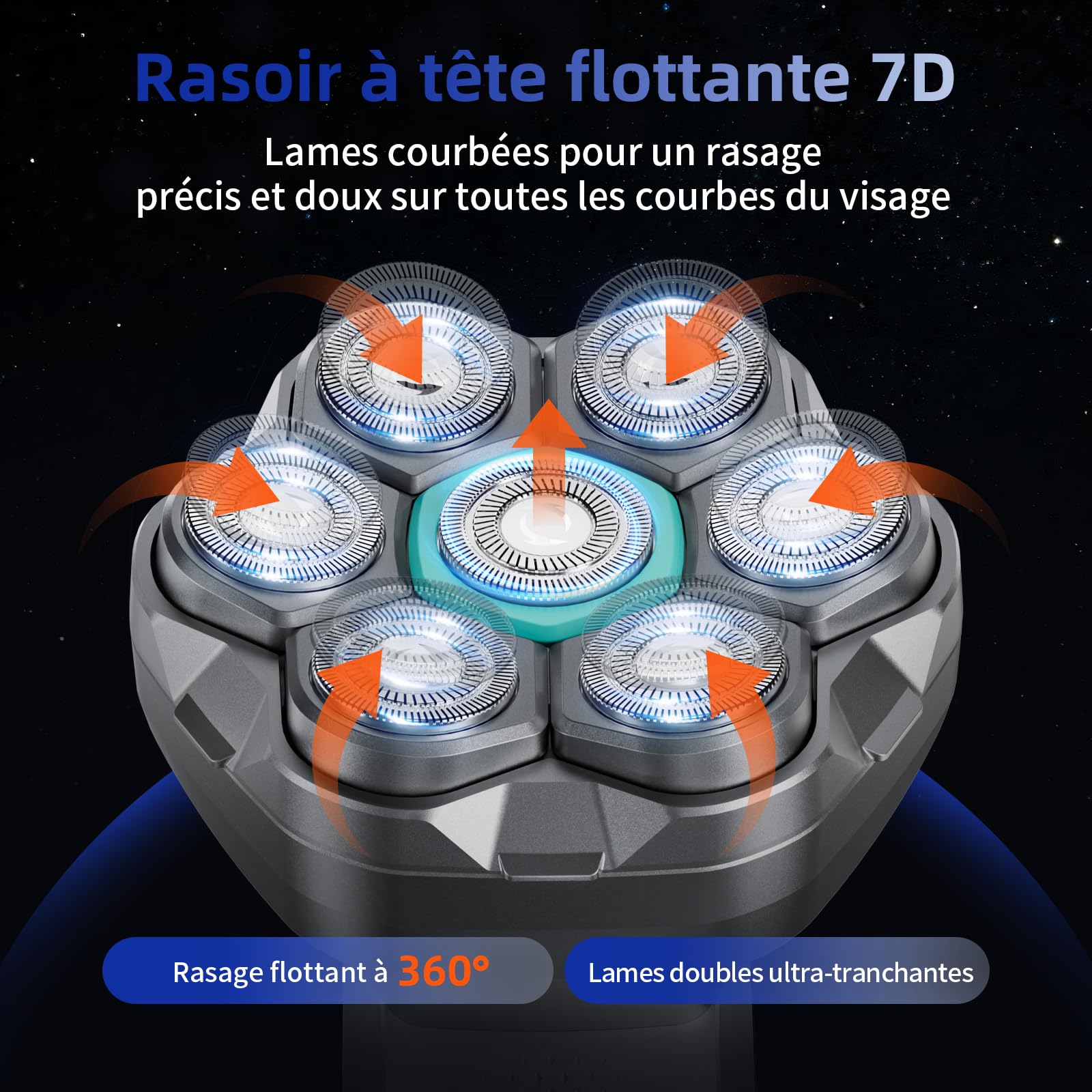 Kensen Rasoir Tete Chauve Homme 7D Rasoir Electriques Hommes 100 Mins d'Autonomie Tondeuse Crane Chauve IPX6 Étanche Sec & Humide Rasoir Crane Homme Chauve avec Écran LED，USB-C，8100 & 8500 tr/min