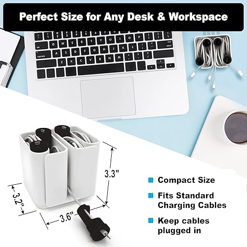 Miniatura 4 de Parodia Organizador de estación de cables - Mantenga los cables ordenados y listos para usar - Blanco, 3.7 in
