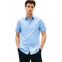 Tommy Hilfiger Uomo Camicia Flex Poplin Maniche Corte, Blu (Sweet Blue/Allover)