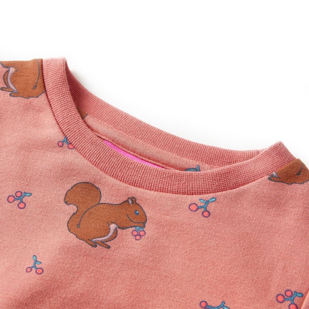 Vestido infantil rosa viejo para niña 116, manga larga de algodón con cordón y estampado de ardilla, transpirable y cómodo para el día a día, escuela, cumpleaños, festivo y verano