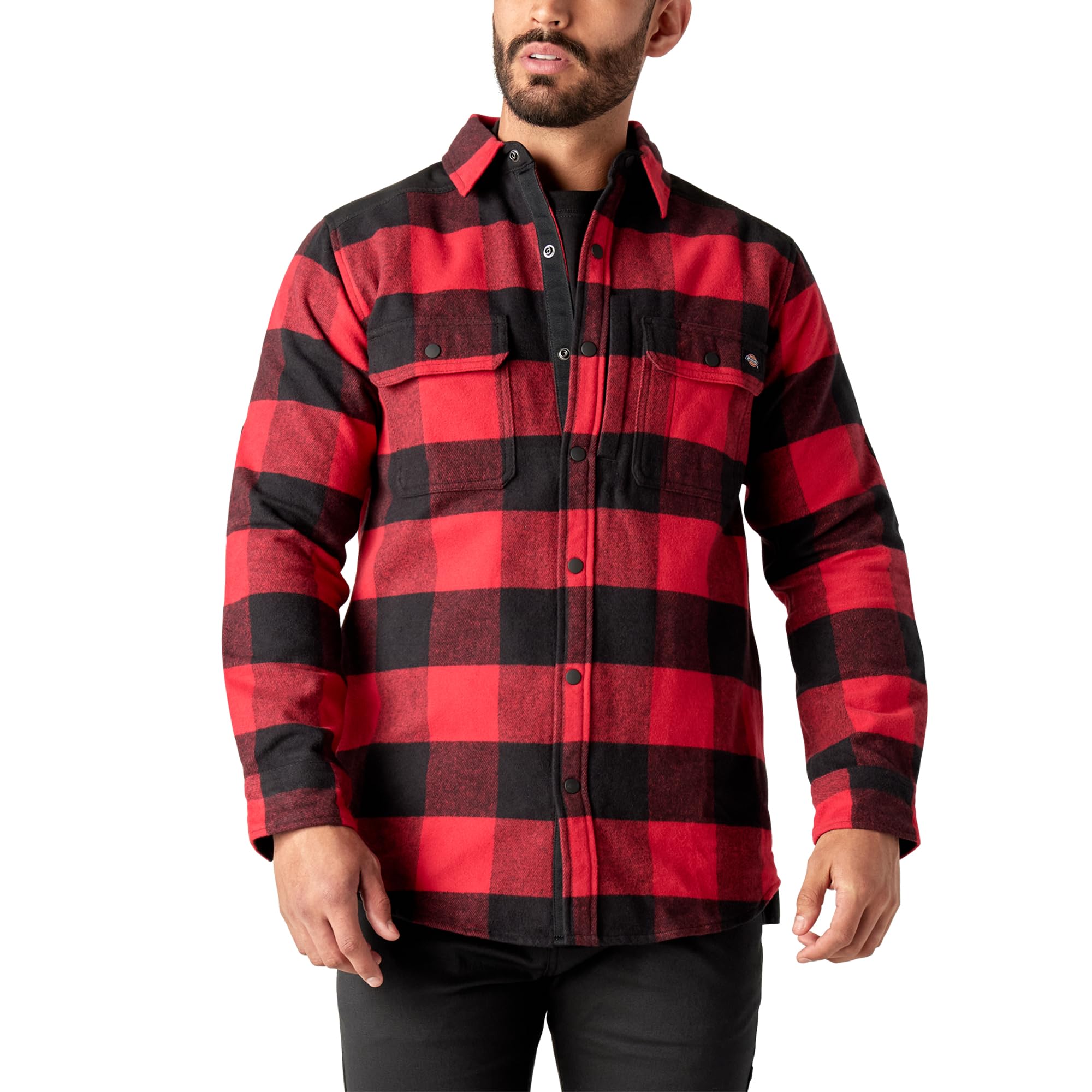 Dickies Men's Heavy Flannel Shirt, Red/Black Buffalo Plaid, M