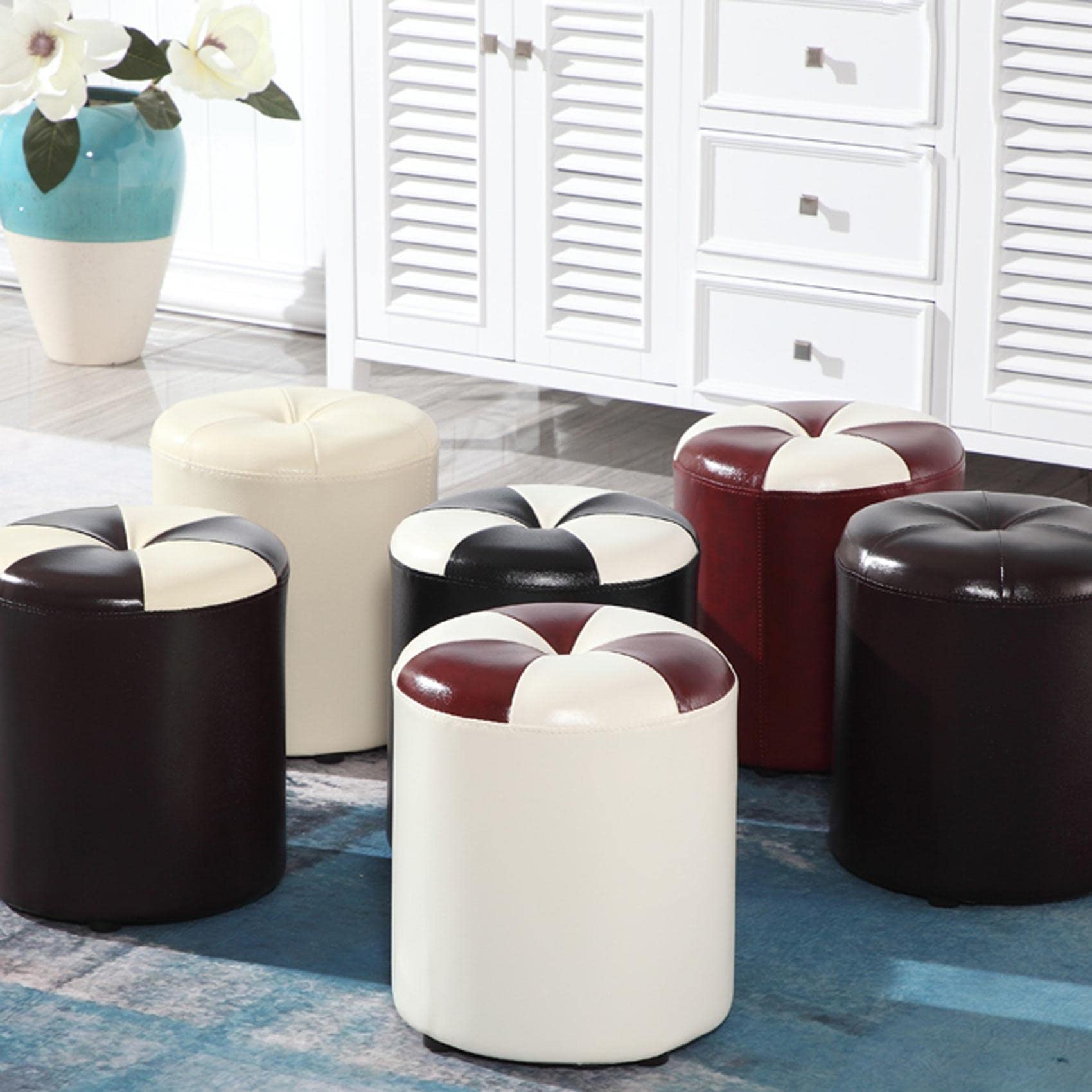 Amazon｜オットマンフットスツールレザーフットスツールラウンドフット