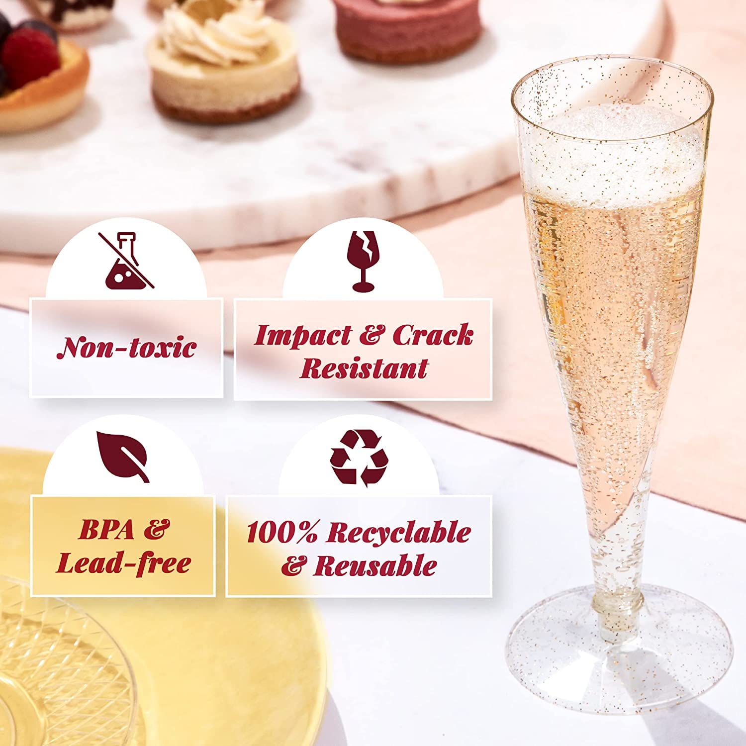 LATERN 54 Pezzi Flauti da Champagne in Plastica, 150ml Bicchieri Trasparenti Bicchieri da Vino per Feste con Stelo Riutilizzabili per Feste di Anniversario Matrimonio Giardino (5 x 17cm)