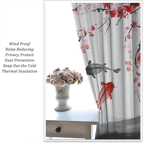 Vista 41 de Cortinas japonesas de pez koi, estilo asiático Koi Big Wave Koi, cortina con bolsillo para cortinero para dormitorio, cocina, sala de estar, Koi
