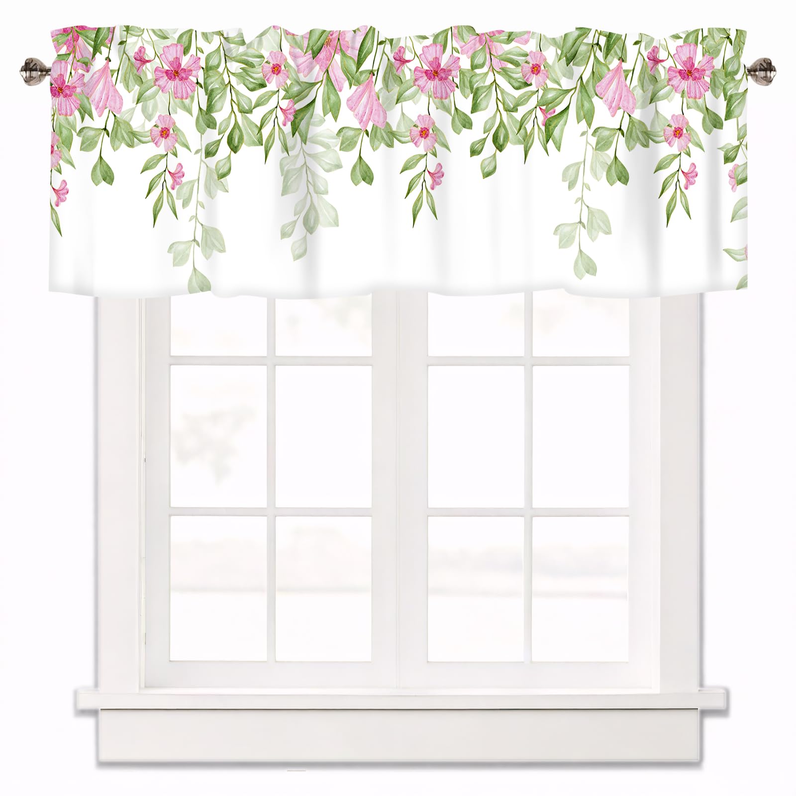 Floral Green Leaves Curtain Valances for Windows 1 Panel,42x12in