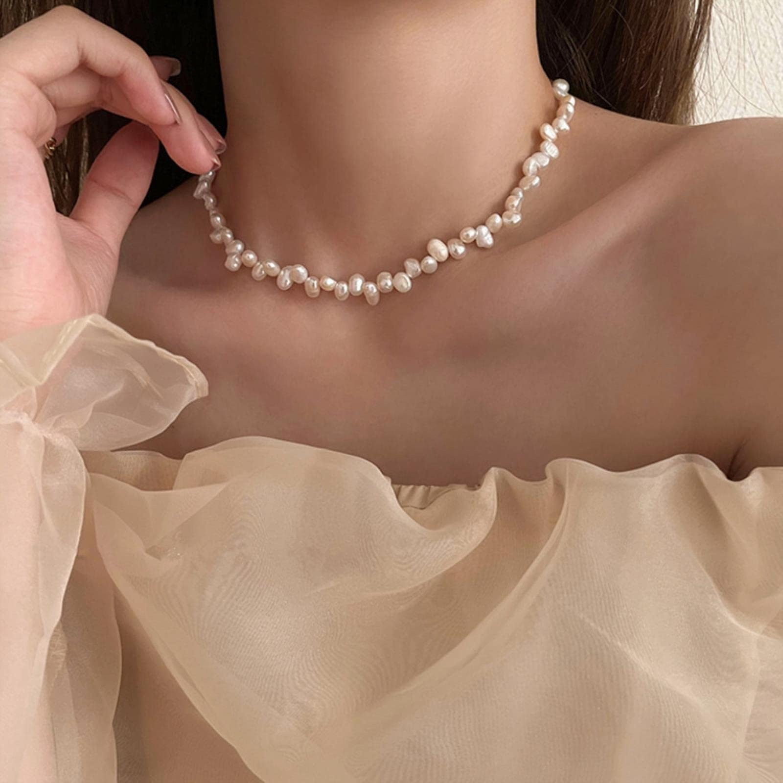 Nueva Barroca collar con colgante de piedra lunar de perlas naturales de agua dulce, geométrico Irregular para mujeres y niñas, joyería de fiesta-12