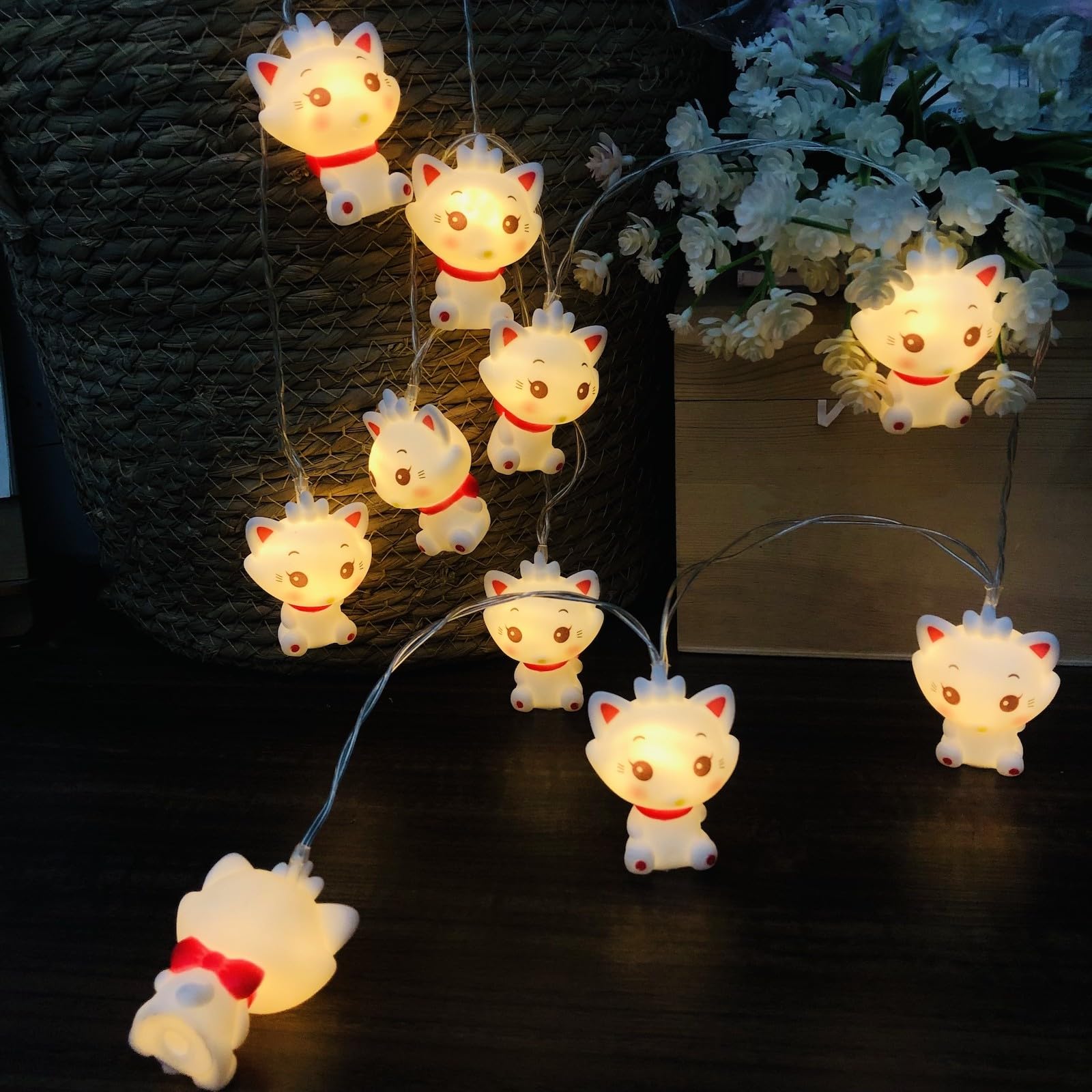 Riaxuebiy 1.65m 10 LED Marie Cat Fairy Lights,Cat String Lights,Battery Operated Children Bedroom Marie Decor Chain of Lights Animal Night Light (Marie Cat)