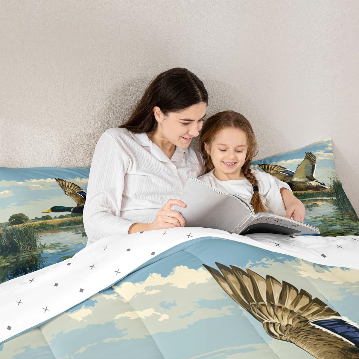 Homewish Zestaw pojedynczej kołdry z kaczką krzyżówką - leśna kaczka zestaw pościeli rustykalny styl farmhosue zestaw kołdry - naturalna kołdra bez pokrowca na morze wybrzeże