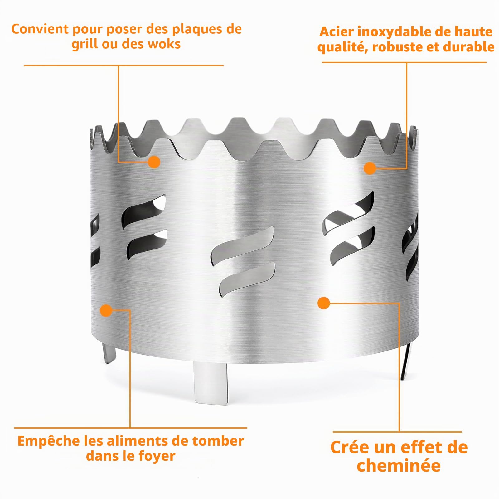 GFTIME Support de wok en acier inoxydable pour toutes les plaques de cuisson, plaque de barbecue, plancha avec ouverture circulaire Ø 20 cm