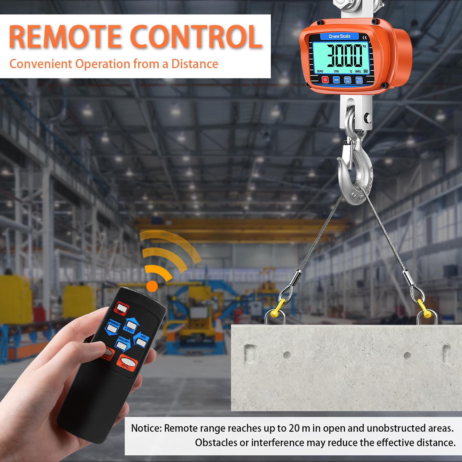 Balanza colgante digital 3000kg 6000 lb, con mando a distancia, sensor preciso, pantalla LCD grande, temperatura y humedad ambiente, unidades kg lb N, ideal para caza construcción granja fábrica