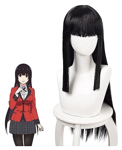 Kakegurui Yumeko Jabami Cosplay Wig, Black Straight Heat Resistant Synthetic Hair Perucas Cosplay Wig for Women Wigs