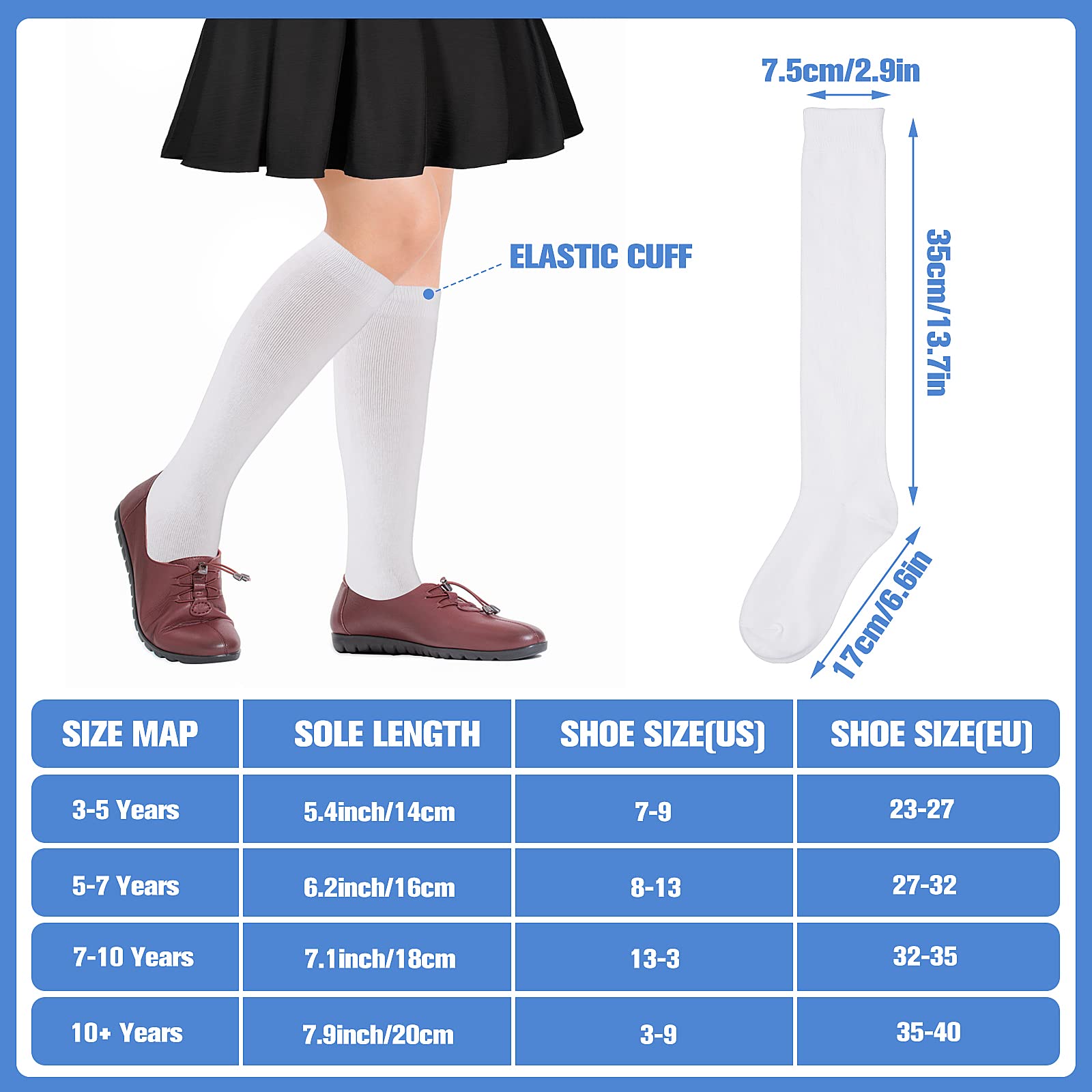 Yolev 3 Paar Kniestrümpfe Kinder Weiß Baumwolle Sport Lange Sockens Schuluniform Socken Für Mädchen Jungen Overknee Socken