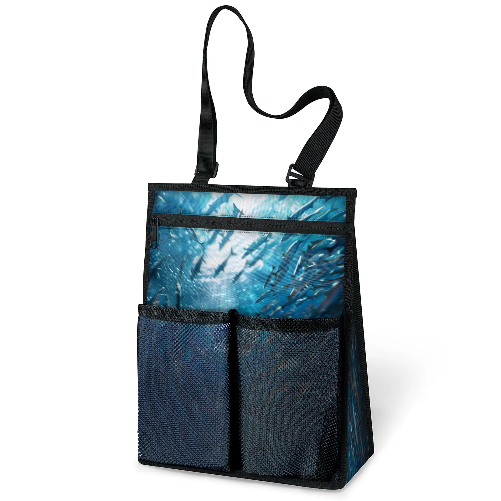 Ourtheme Ocean Cartoon Shark Portable Shower Bag for Travel Gym Camp Beach Tote Shower Caddy Bags Hanging Toiletry