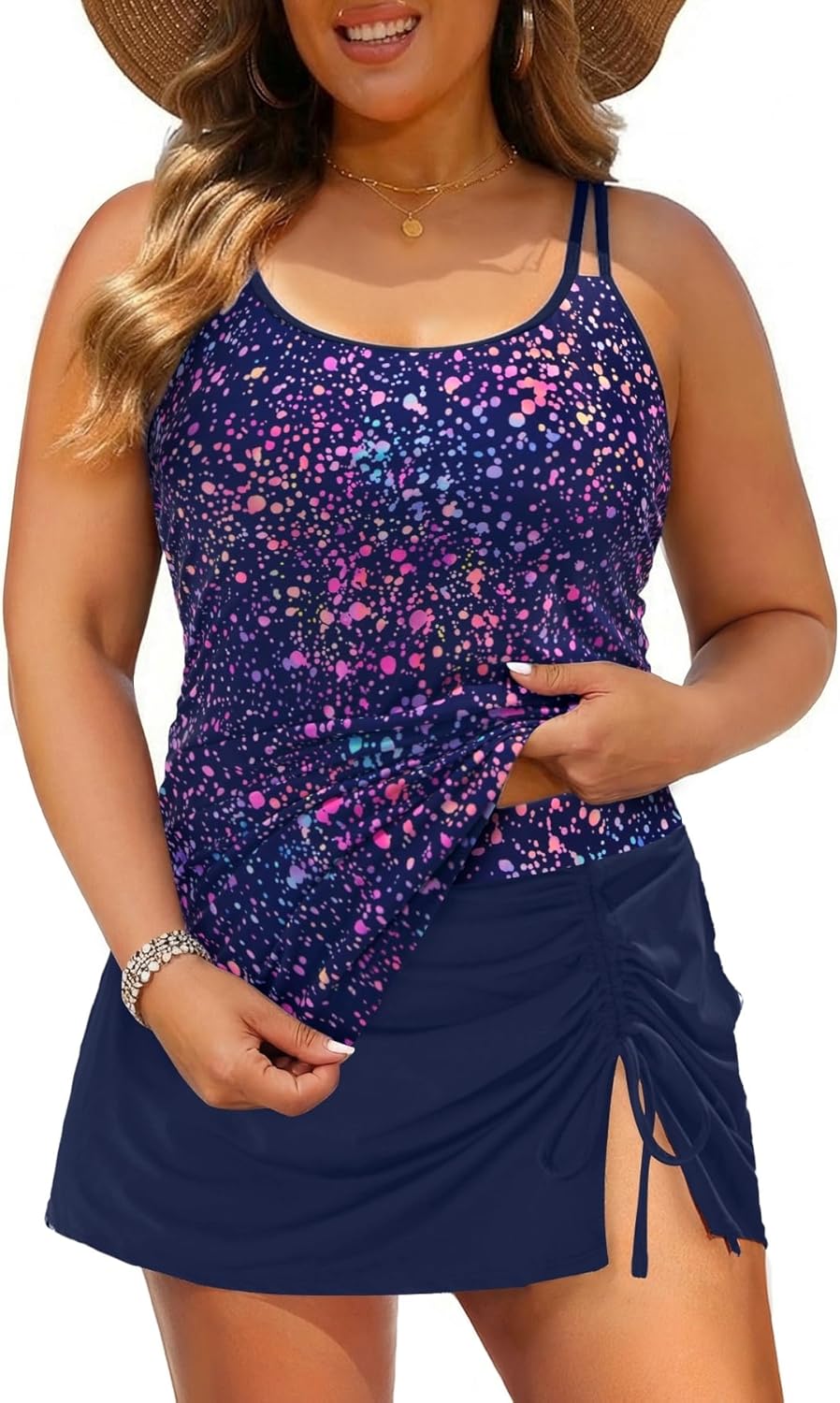 Tempt Me Women Plus Size Tankini with Swim Skirt - Tummy Control Two Piece Swimsuits Scoop Neck Bathing Suits