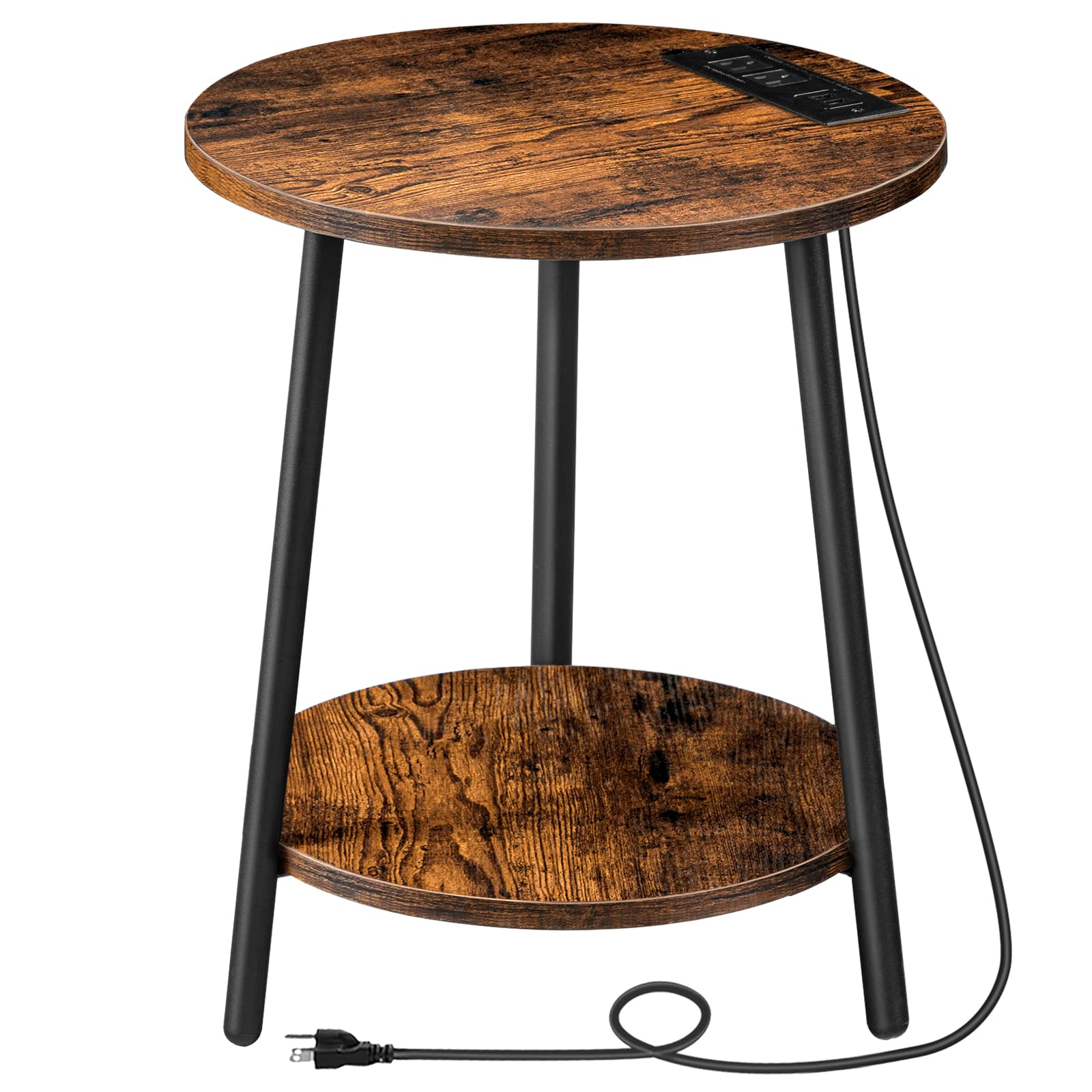 HOOBRO End Table with Charging Station, 2Tier Round Side Table with