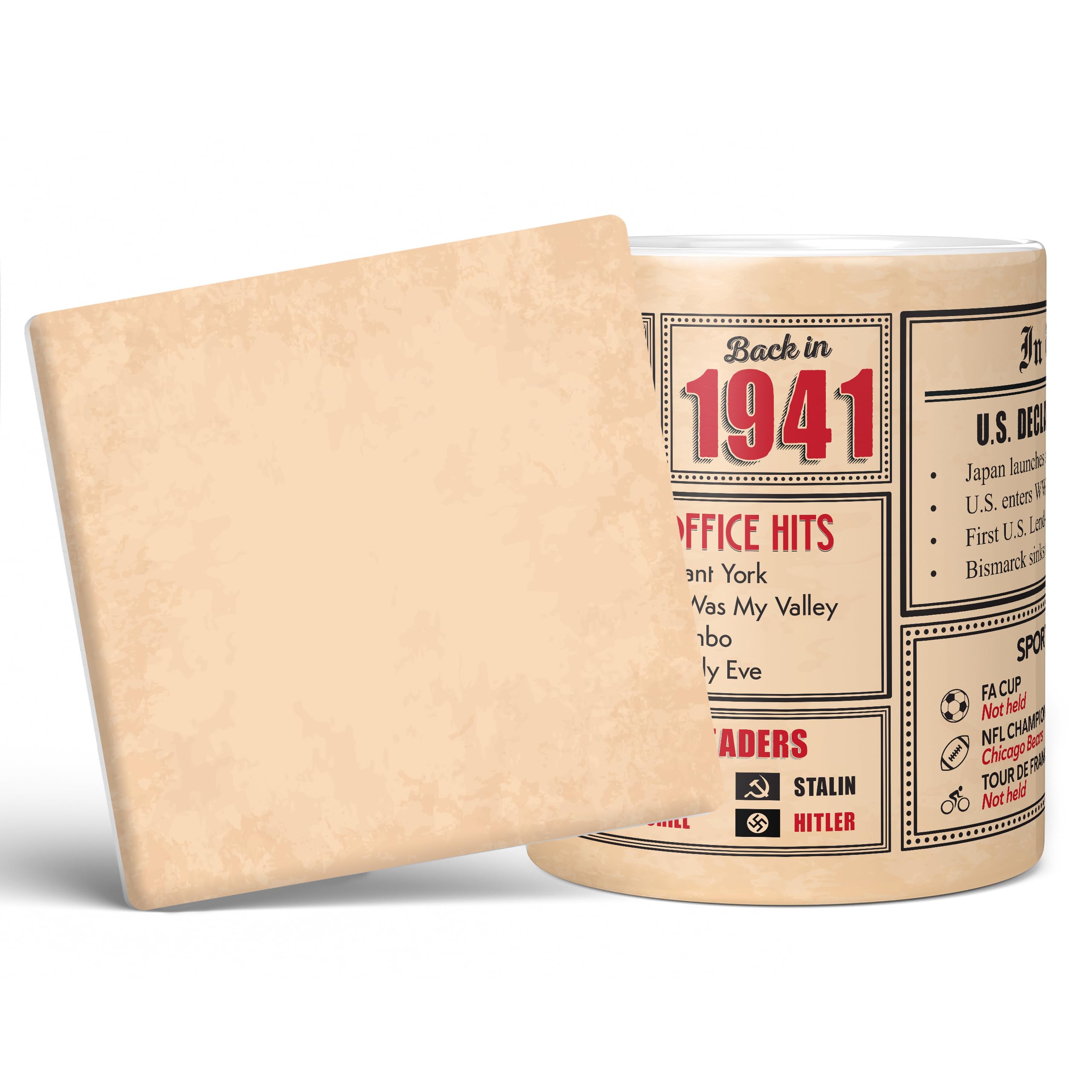 Mug Monster - 85th Birthday Gift - Back in 1941 in This Year Mug, Present for Men and Women, Birthday Gifts for Women, Birthday Gifts for Men, 85th Anniversary Present, 20oz White Mug & Coaster