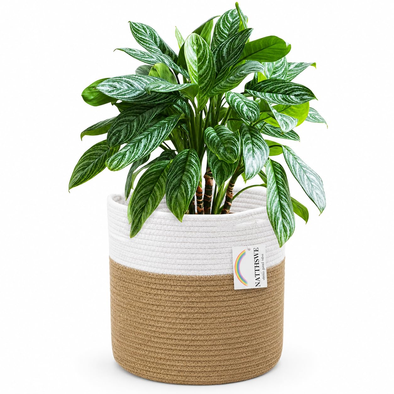 NATTHSWE Plant Basket With Liner, Indoor Woven Plant Pots for 9" Planter Flower Pots Cotton Rope Jute Plant Pot Decoration Foldable Laundry Basket Household Storage Basket