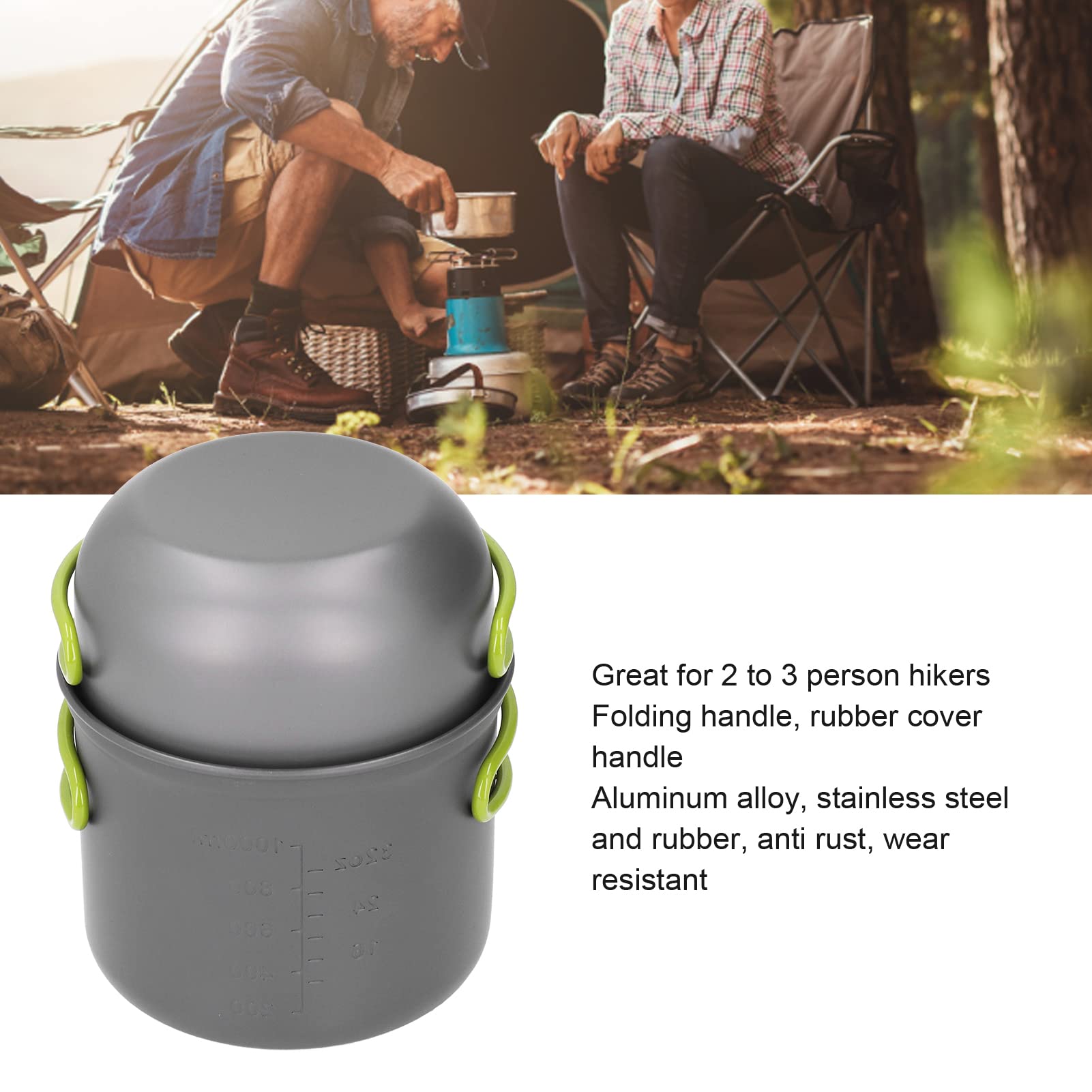 KANASI Kit da campeggio, set di pentole in lega di alluminio da 4 pezzi con manico pieghevole e design antiscottatura per escursioni e avventure all'aria aperta.