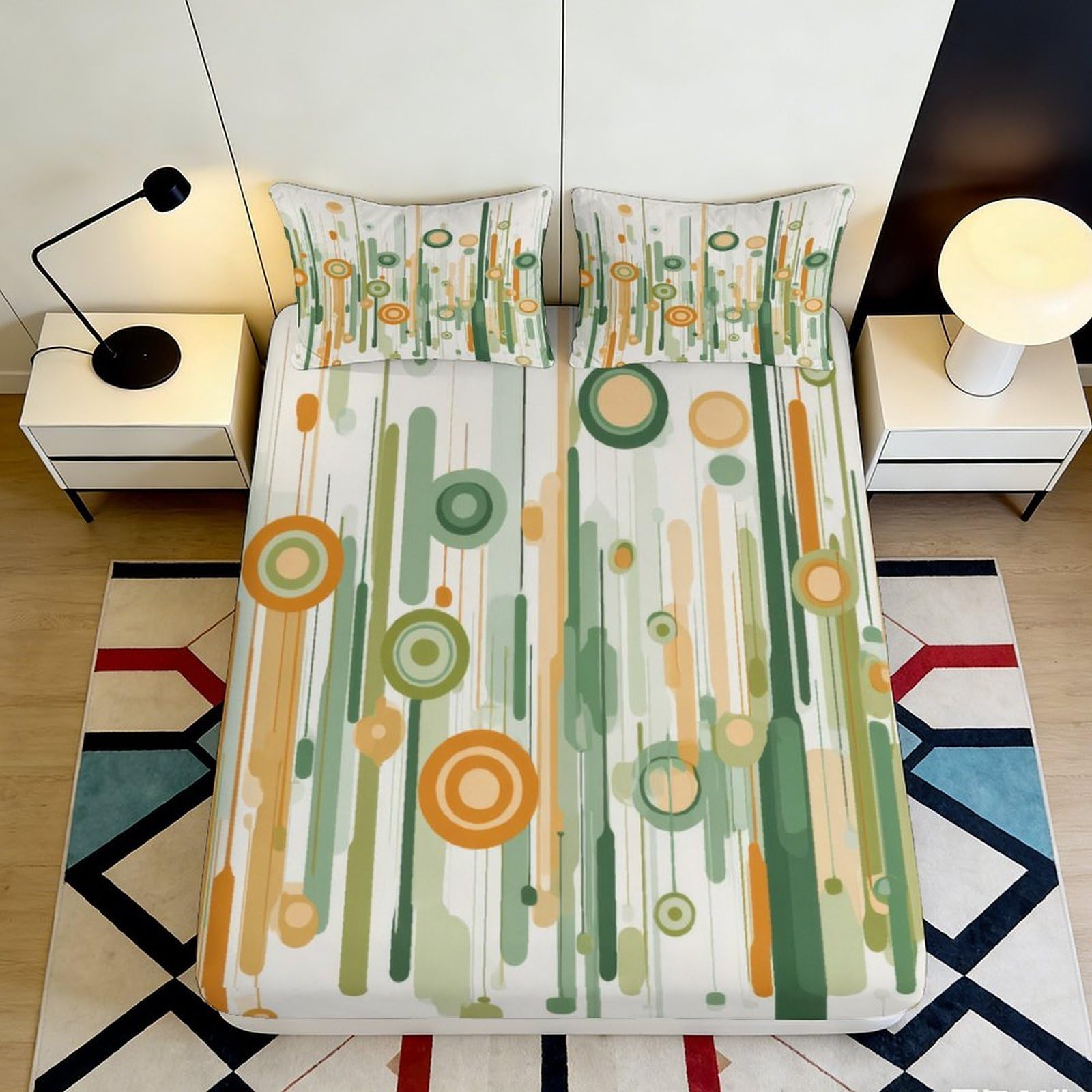 3D Printed Geometric Circles Fitted Sheet Microfiber Colourful Lines Mattress Cover for Bedroom Dorm Decor Easy Care 90x200x25cm