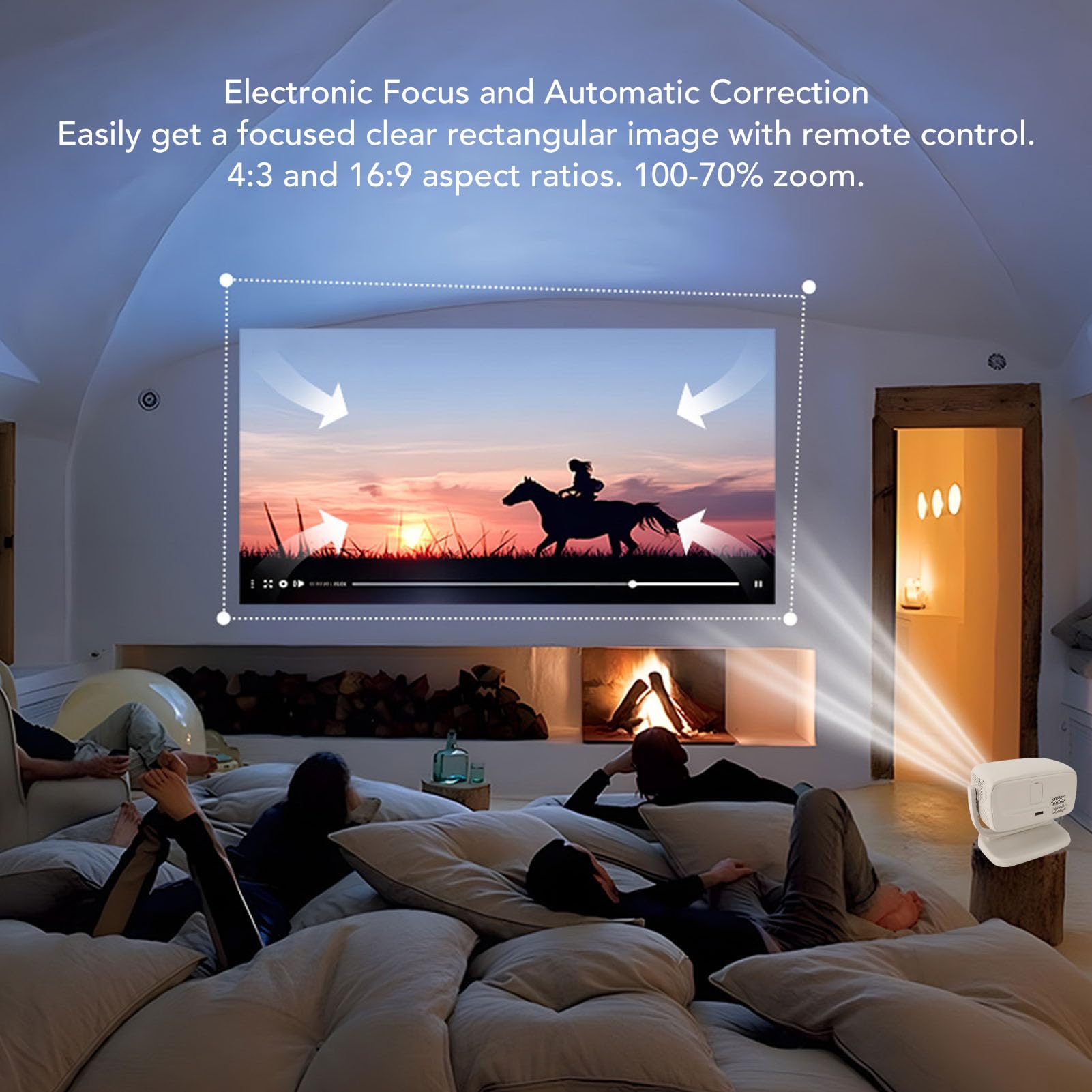 Mini Proiettore, Videoproiettore Portatile 4K Ruotabile 180° con Bluetooth 5.3, Messa Fuoco Elettronica, Correzione Automatica, Piccolo Proiettore Home Theater per Film (Spina