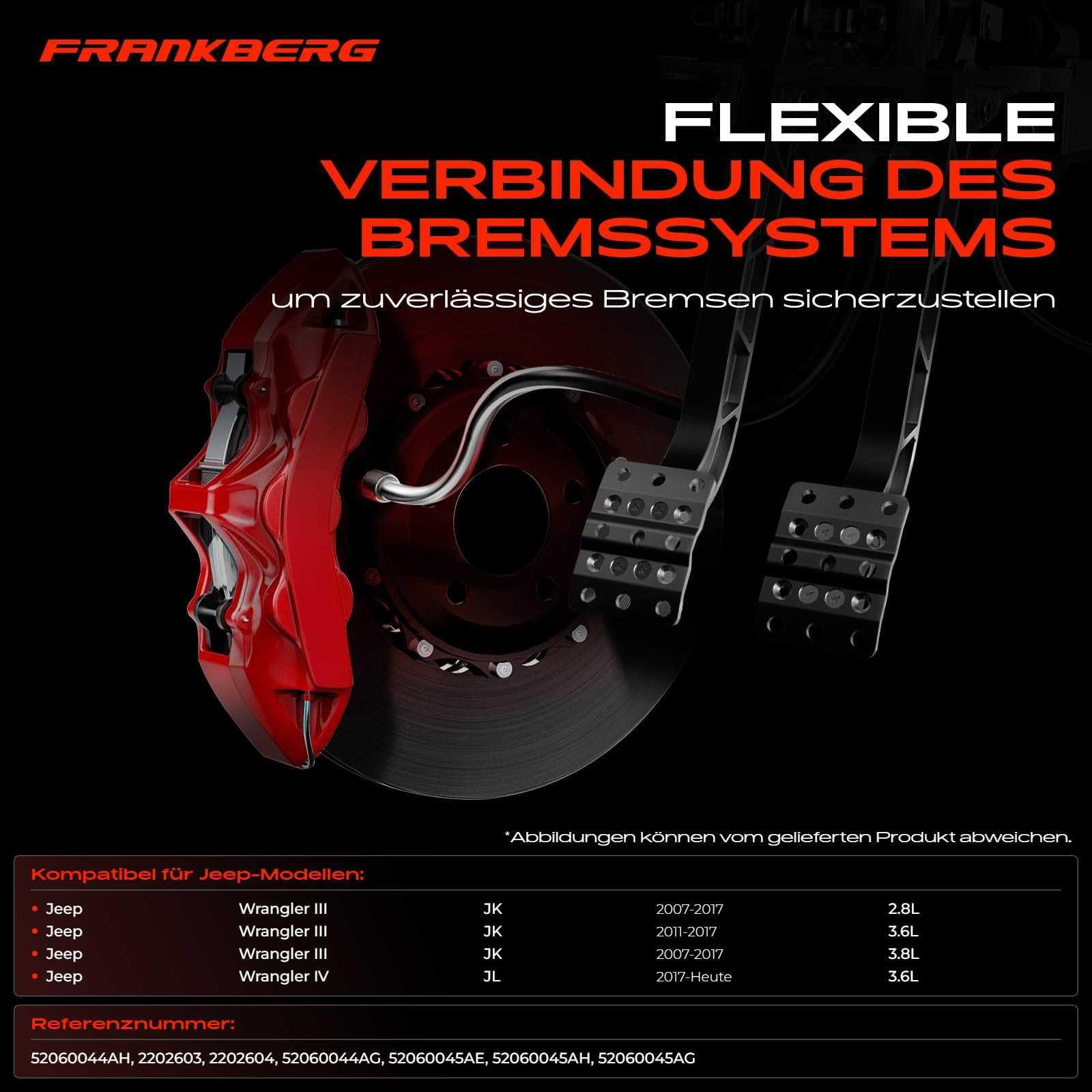 Frankberg 2x Tubi Freno Anteriore sinistro destro Compatibile con Wrangler III JK Wrangler IV JL Replace# 52060044AH