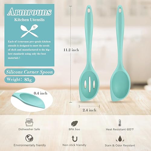 Miniatura 2 de Cuchara de esquina de silicona sólida, resistente al calor, cuchara de goma para mezclar, servir, raspar, cucharas de cocina sólidas antiadherentes