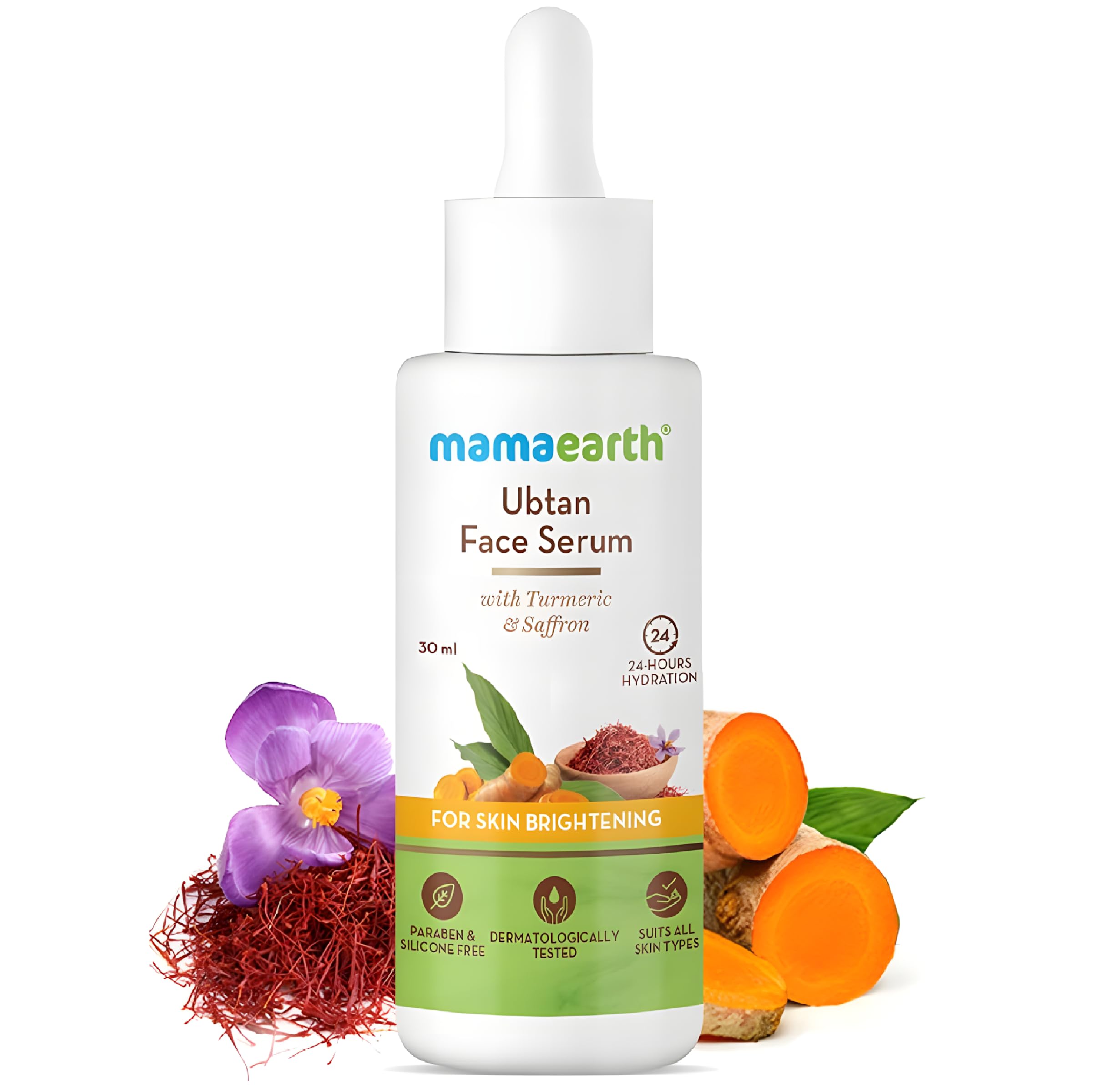 Ubtan Face Serum for Radiant Skin | Helps Give Natural Glow & Retain Moisture Balance | Turmeric & Saffron Infused Sun Damage Repair Solution | 1.01 Fl Oz (30ml)