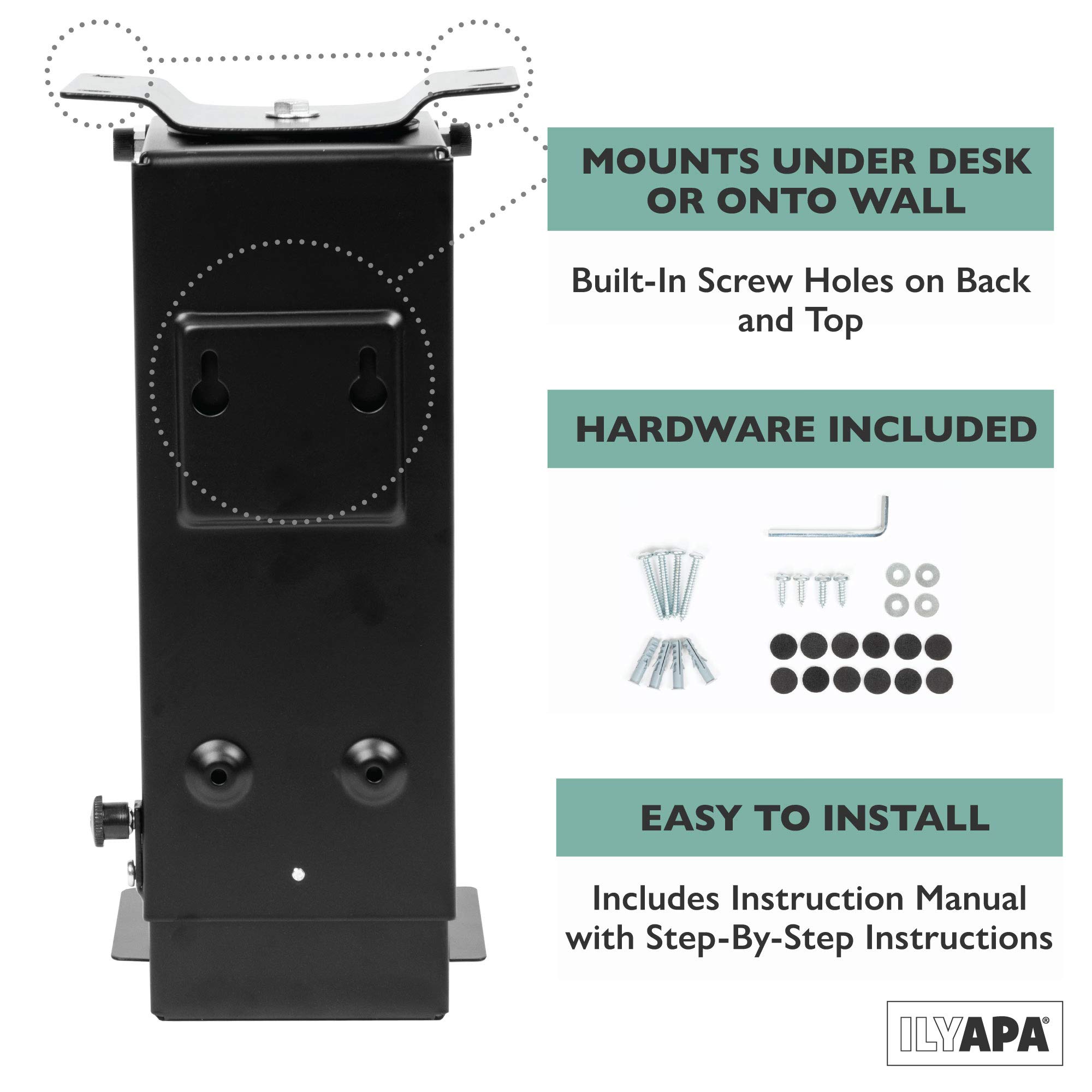 Soporte para computadora debajo del escritorio con giro de 360 grados, soporte para CPU para torre de escritorio de PC 5