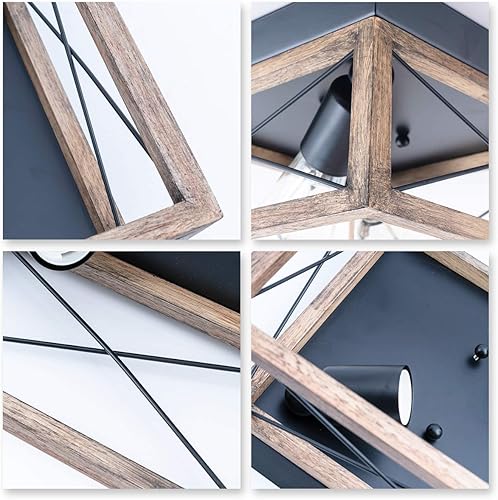 Miniatura 2 de VILUXY Lámpara de techo rectangular industrial retro con pantalla de madera para pasillo, entrada, passway, comedor, dormitorio, balcón, sala de