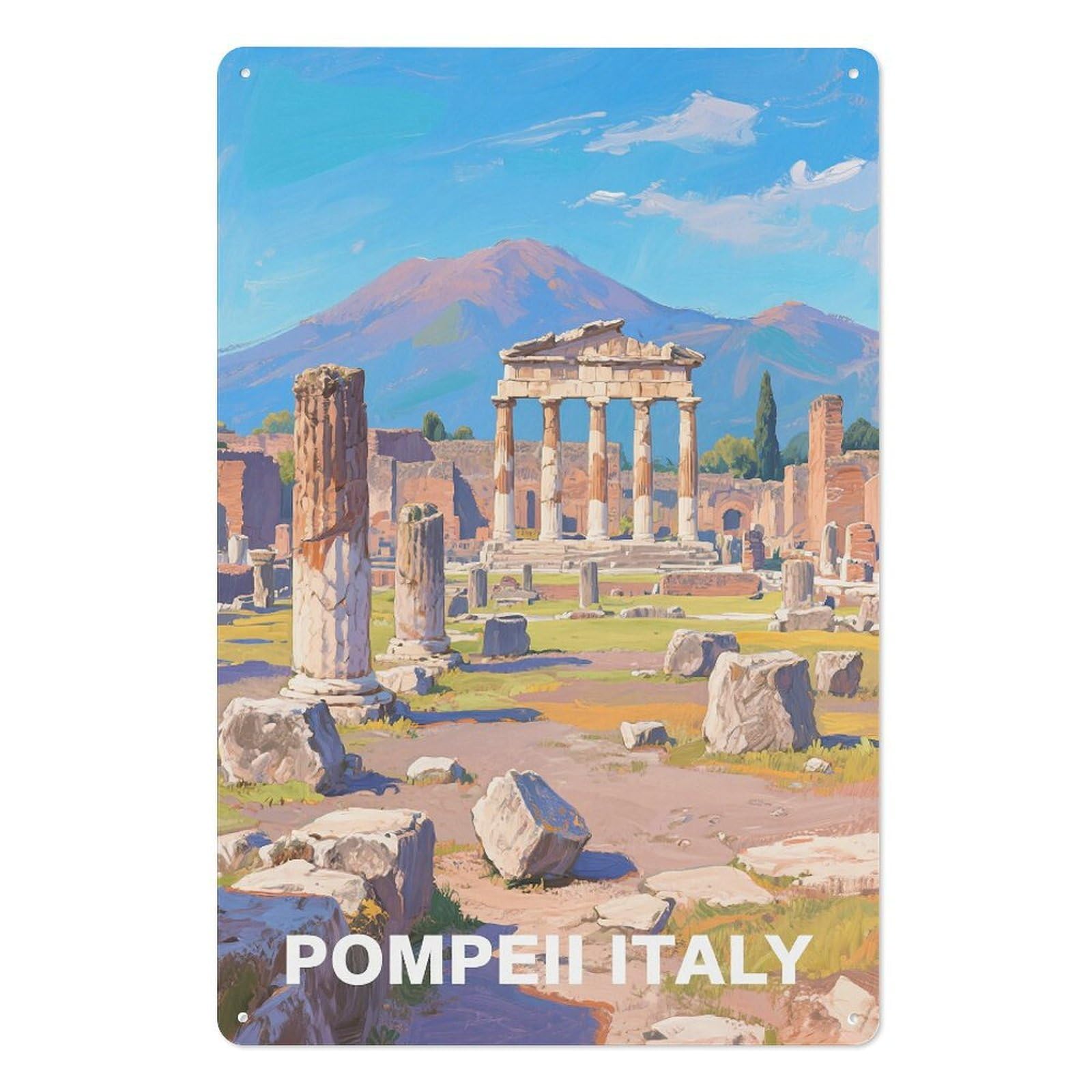 Pompeii Italy Retro Design Tin Painting Vintage Tin Sign 08x12inch(20x30cm) Wall Art for Home Office Bedroom Living Room Cafes Wall Decor