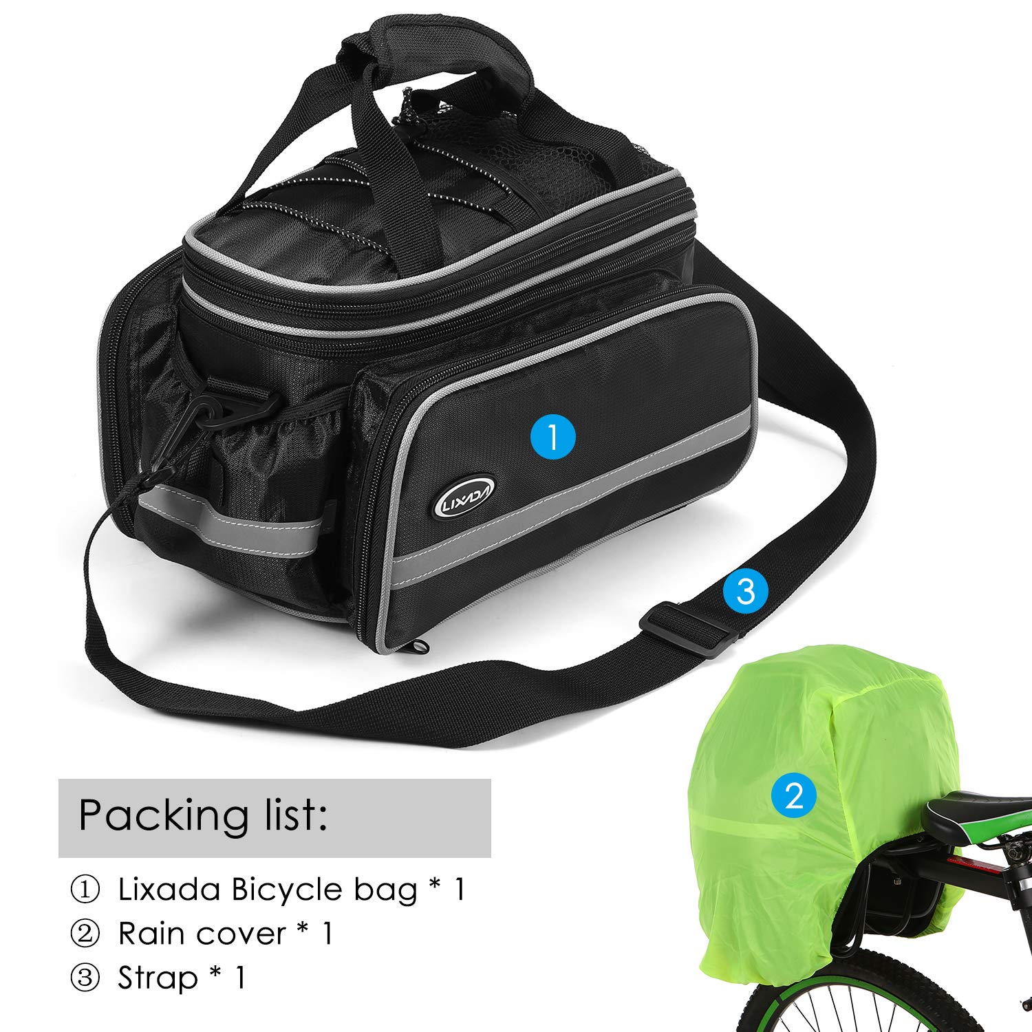 Lixada Étanche Vélo Sac de Siège Arrière Vélo Vélo Tronc Sac Vélo Sacoche Sac à Bandoulière avec Housse de Pluie