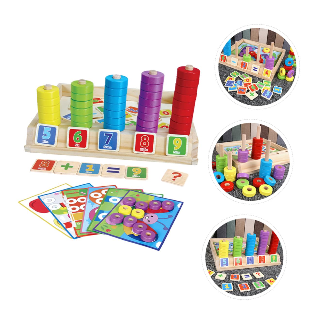 FRCOLOR Caja de Bloques de Construcción de Madera Montessori para Juguete Educativo Multifuncional de Matemáticas Rompecabezas y Cubos de Aprendizaje Seguro y Didáctico para Niñas y