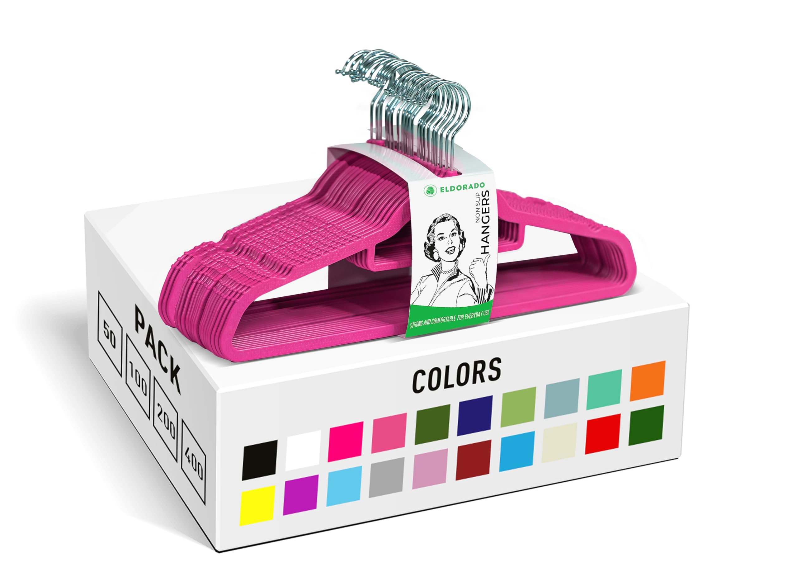 Eldorado Non-Slip Adult Hangers, Multicolor, for Everyday Use Value Packs (Hot Pink, 200)