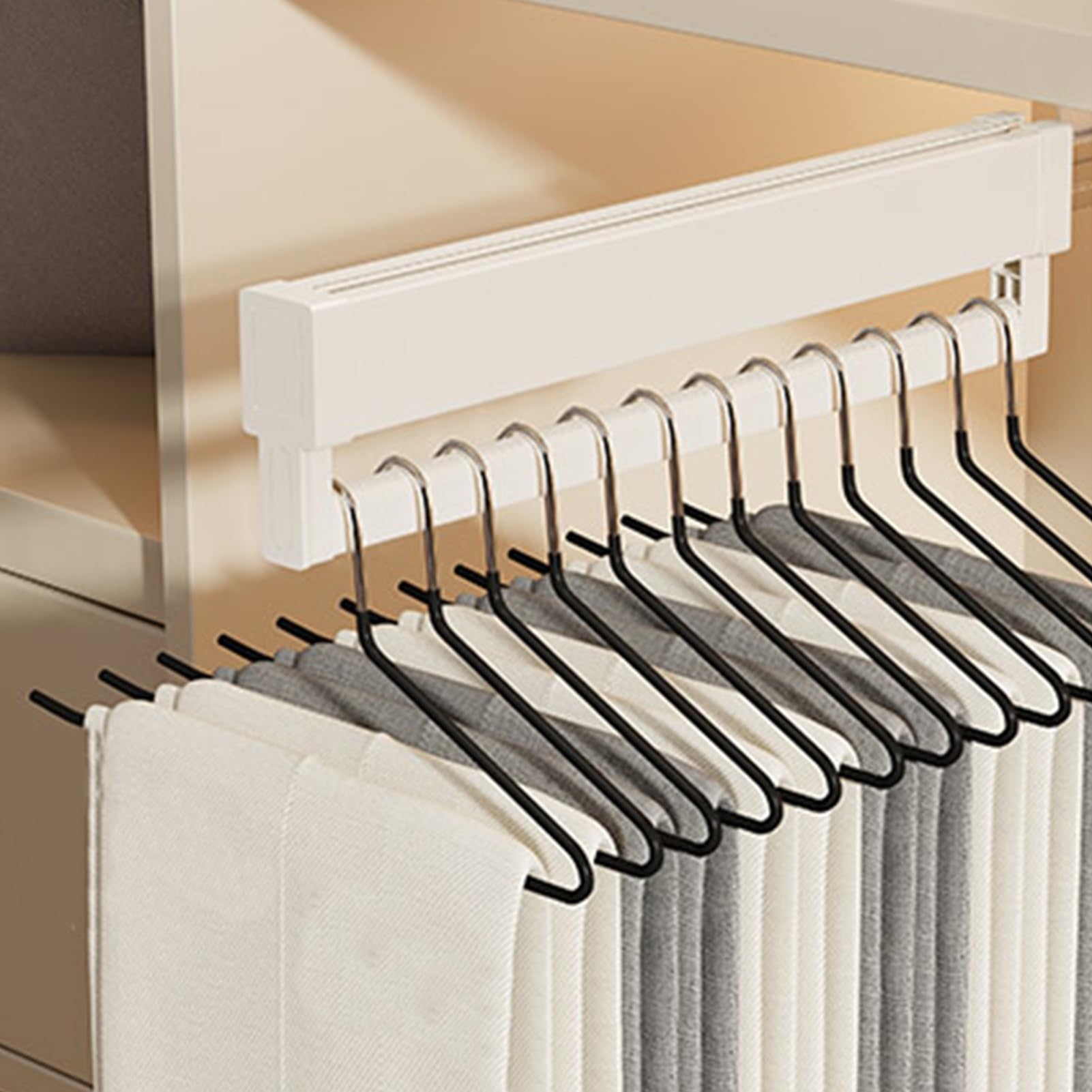 GLETSF Extendable Pants Hanger, Retractable Jeans Holder, Adjustable Clothes Rail with Metal Base, Space-Saving Pants Organizer for Closet Storage,size_name-56cm