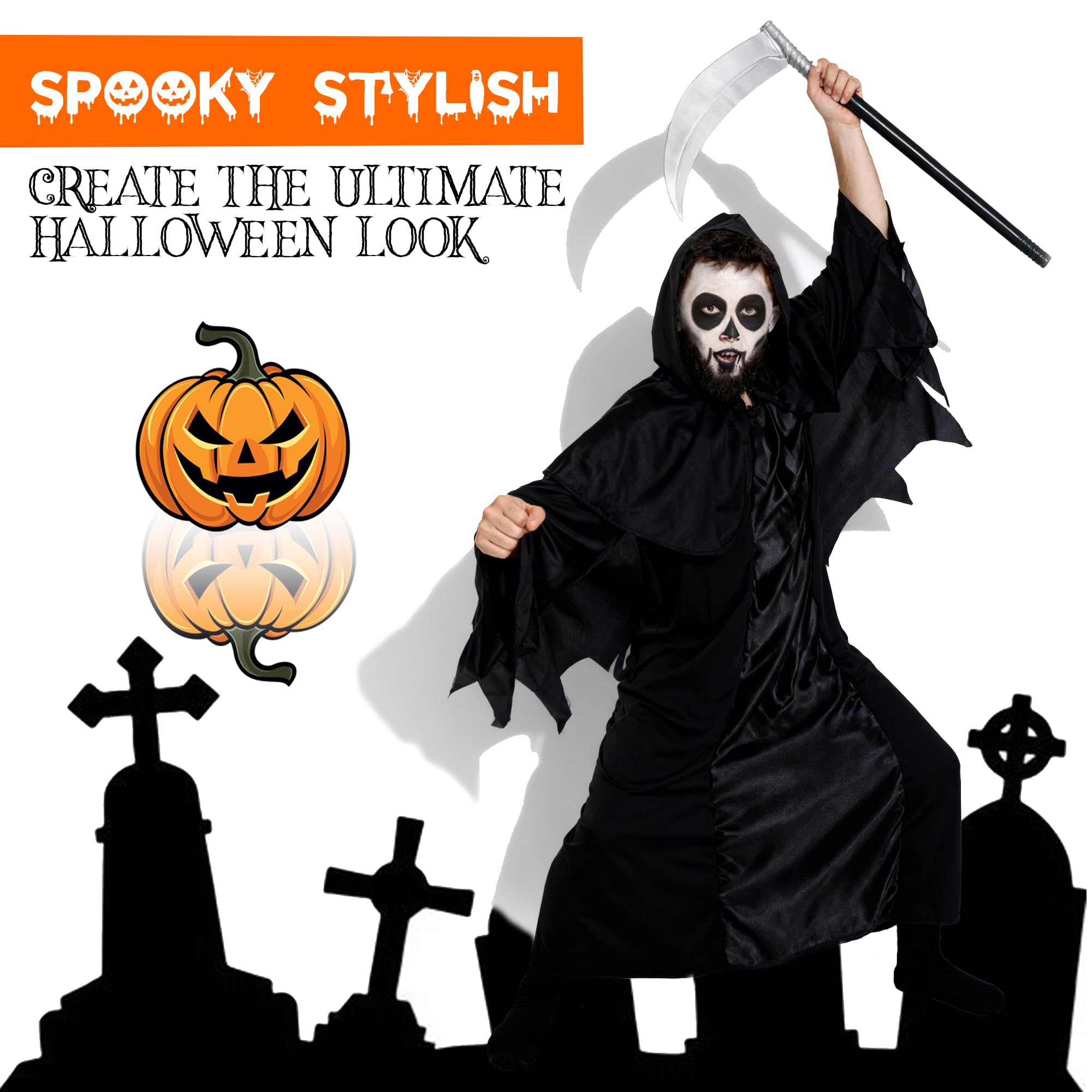 HiFEN® Children’s Reaper Halloween Costume with Hooded Robe & Scythe - Kids Grim Reaper Fancy Dress Scary Costume for Teens - Image 2