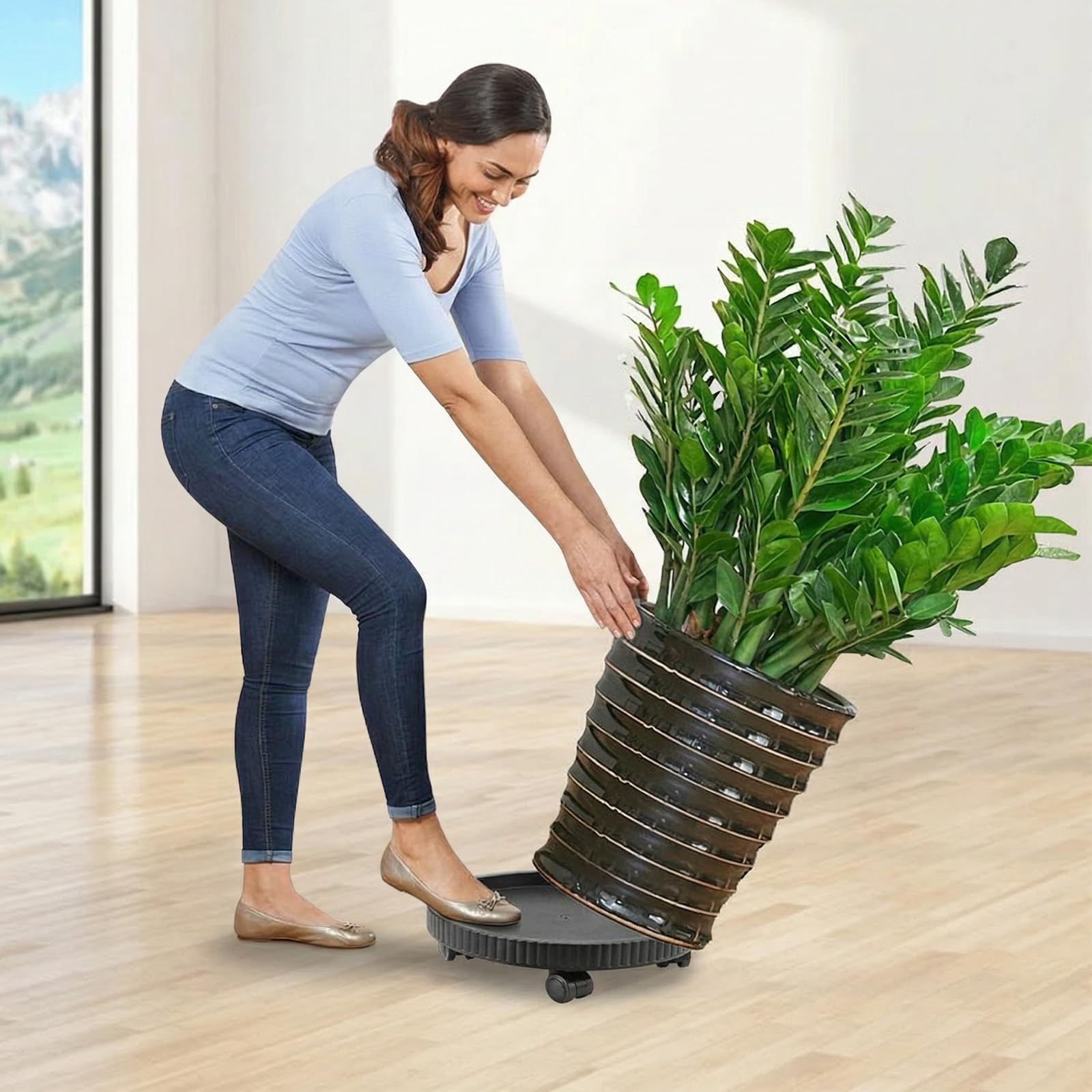 Pflanzenroller Rund 40cm Blumentopf Untersetzer mit Rollen Blumenroller Schwarz Schwerlastbereich Pflanzroller mit 360° Räder für Blumentöpfe & Blumenkübel - Indoor & Outdoor Gefäßroller
