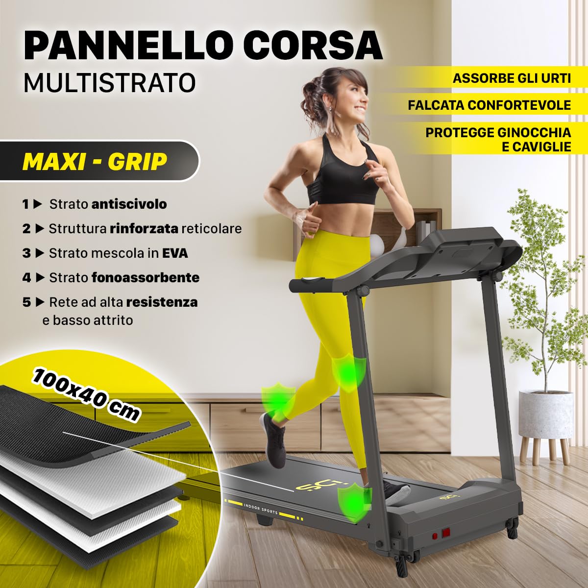 IDS W6 Tapis Roulant Elettrico Salvaspazio, CORSA + NORDIC WALKING, Brand ITALIANO, Super Slim 11,5 CM, 8 km/h, 6 Programmi, Telecomando da polso, Garanzia e Assistenza ITALIA