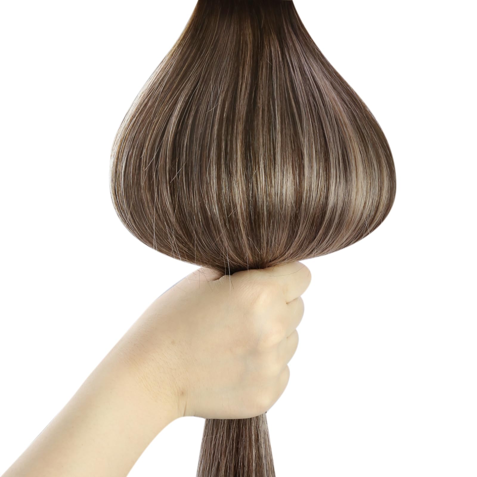 Ugeat Przedłużanie Włosów Clip in, Włosy Ludzkie, Balayage Ciemny Brąz, 50 cm 7 sztuk 120g, Włosy Clip in Extensions Popielaty Brąz, Remy Naturalne Proste