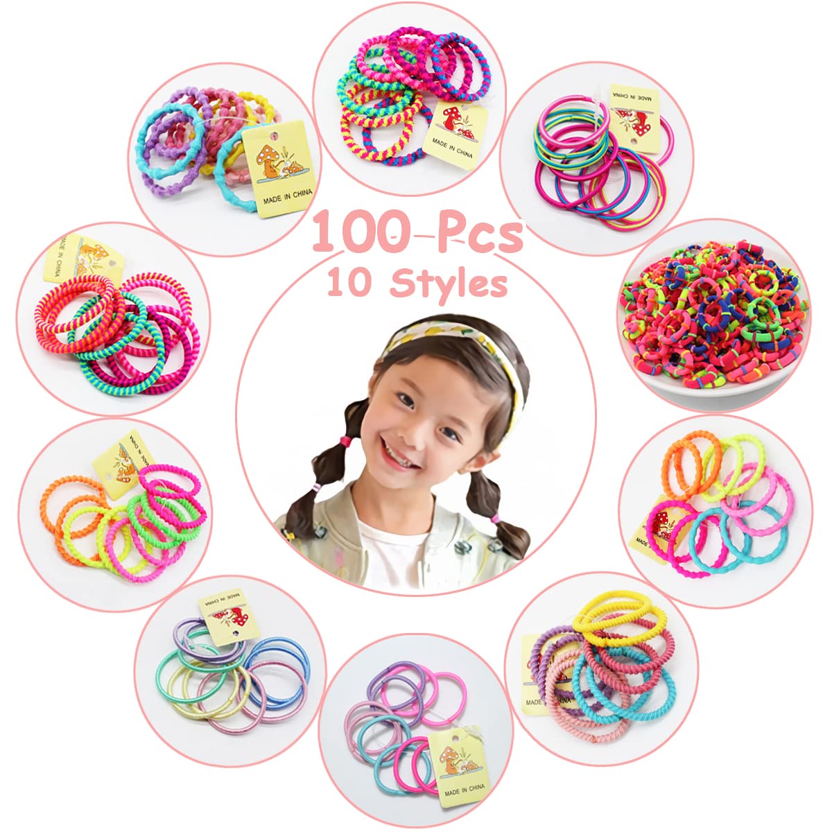 YUTOU Pack of 100 Hair Bobbles Girls 10 Styles Scrunchies Elastic Hair Bobbles Multicoloured Small Braid Scrunchies Mini Thin Hair Accessories Ponytail Hair Band Set for Children, Babies, Girls and - Image 2
