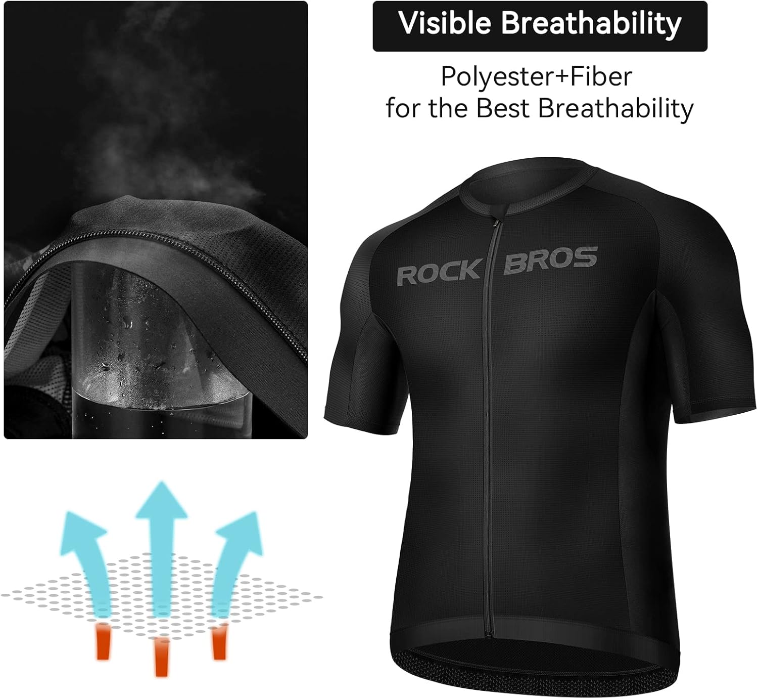 Vista 2 de ROCKBROS Camiseta de ciclismo para hombre, manga corta, transpirable, para ciclismo y ciclismo